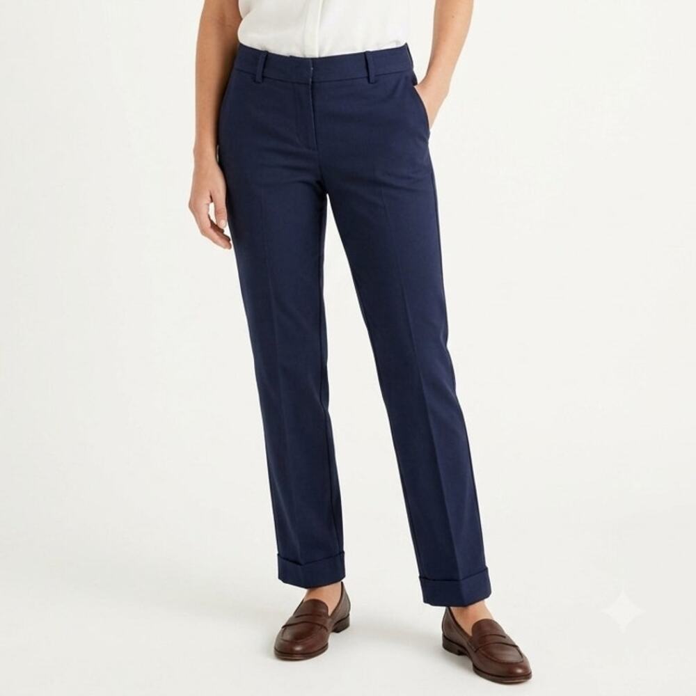 Lilly Pulitzer Dress Pants Womens 12 Navy Blue Cuffed Hem Straight Leg Career